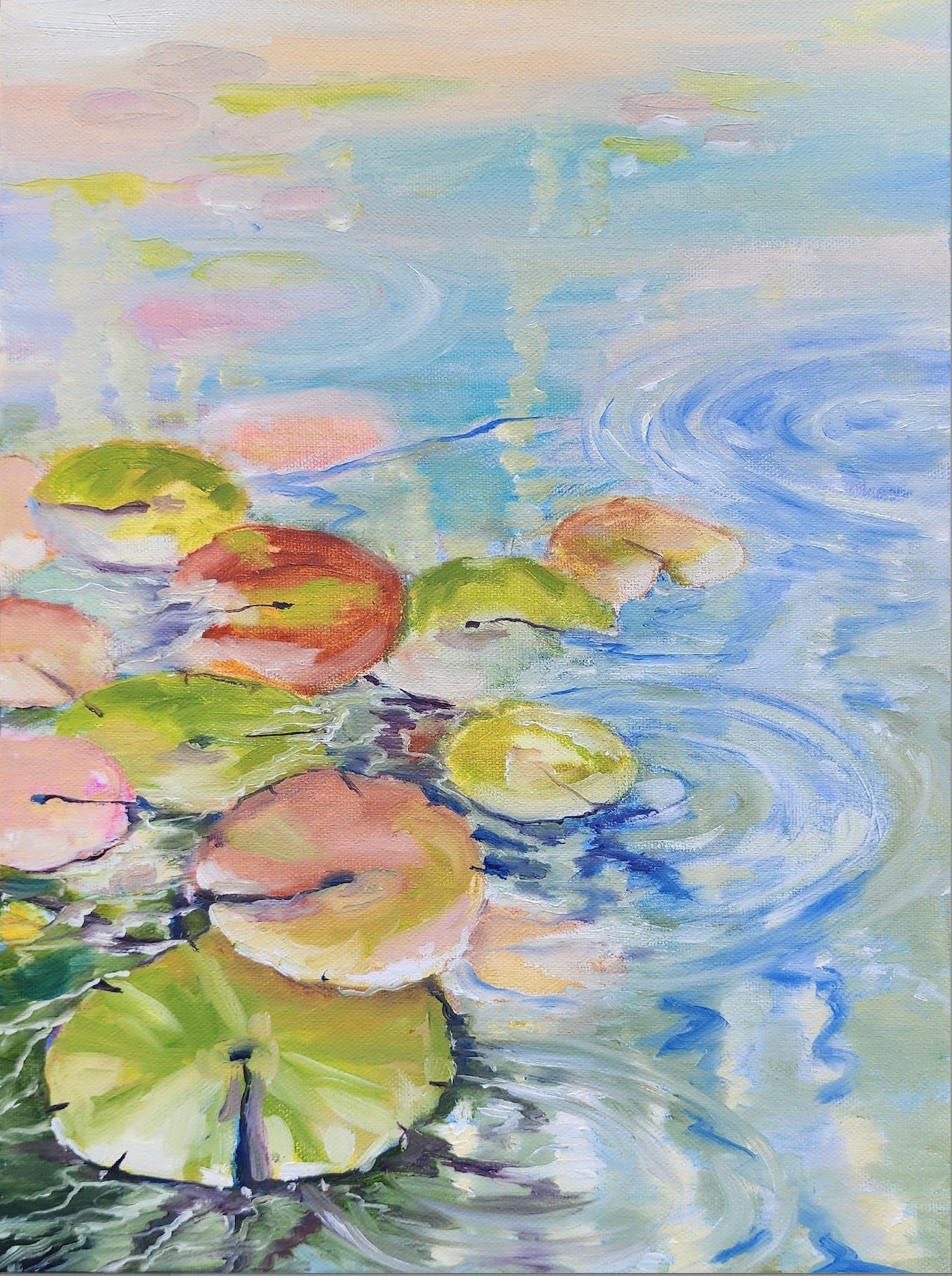 Water Ripples - waterlily pond oil painting by Penelope Jayne -waterlily pond series