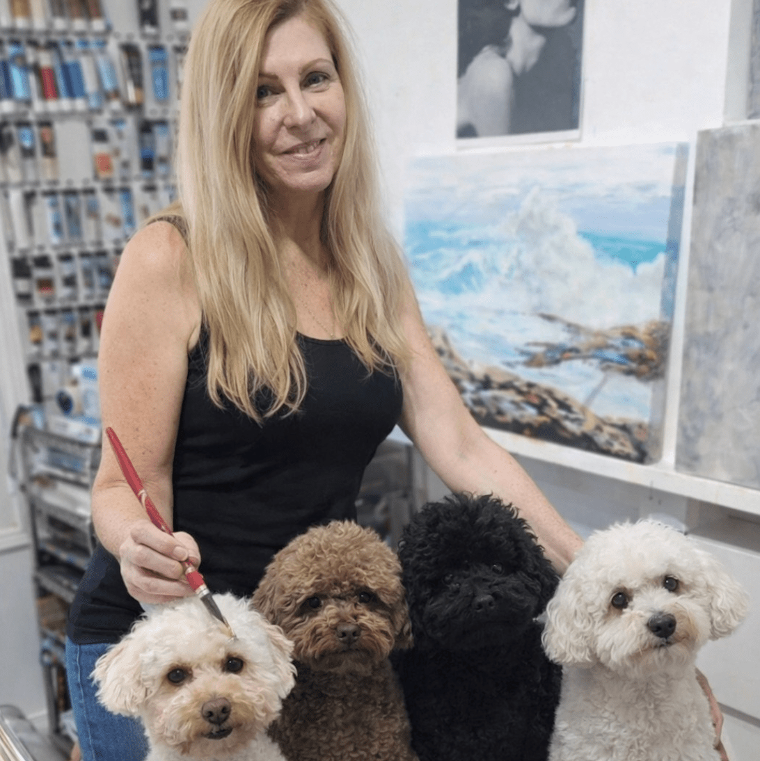 Penelope Jayne and her four toy poodle studio muses - Penelope Jayne Art