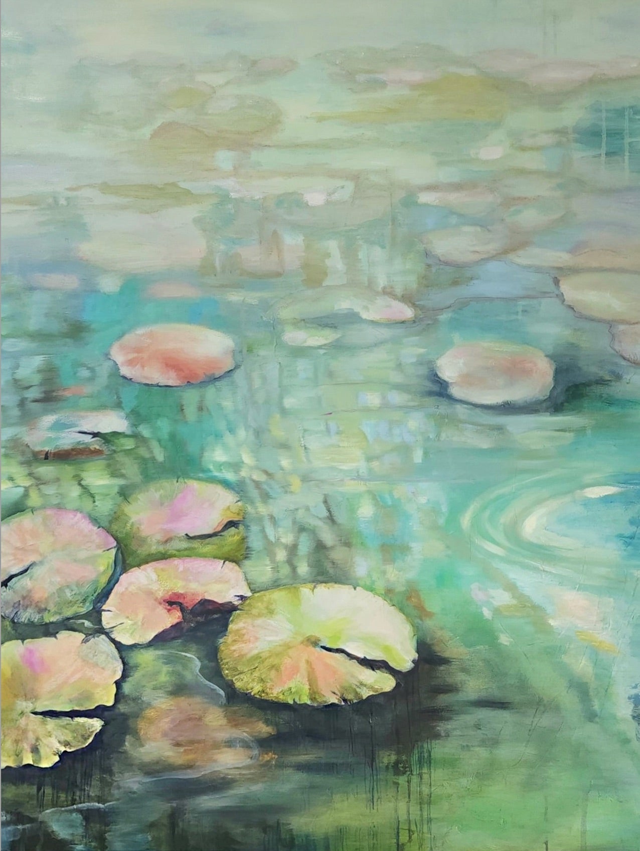 Waterlily pond Series - exploring the water reflections, ripples, waterlilies and floating lily pads by Penelope Jayne Art