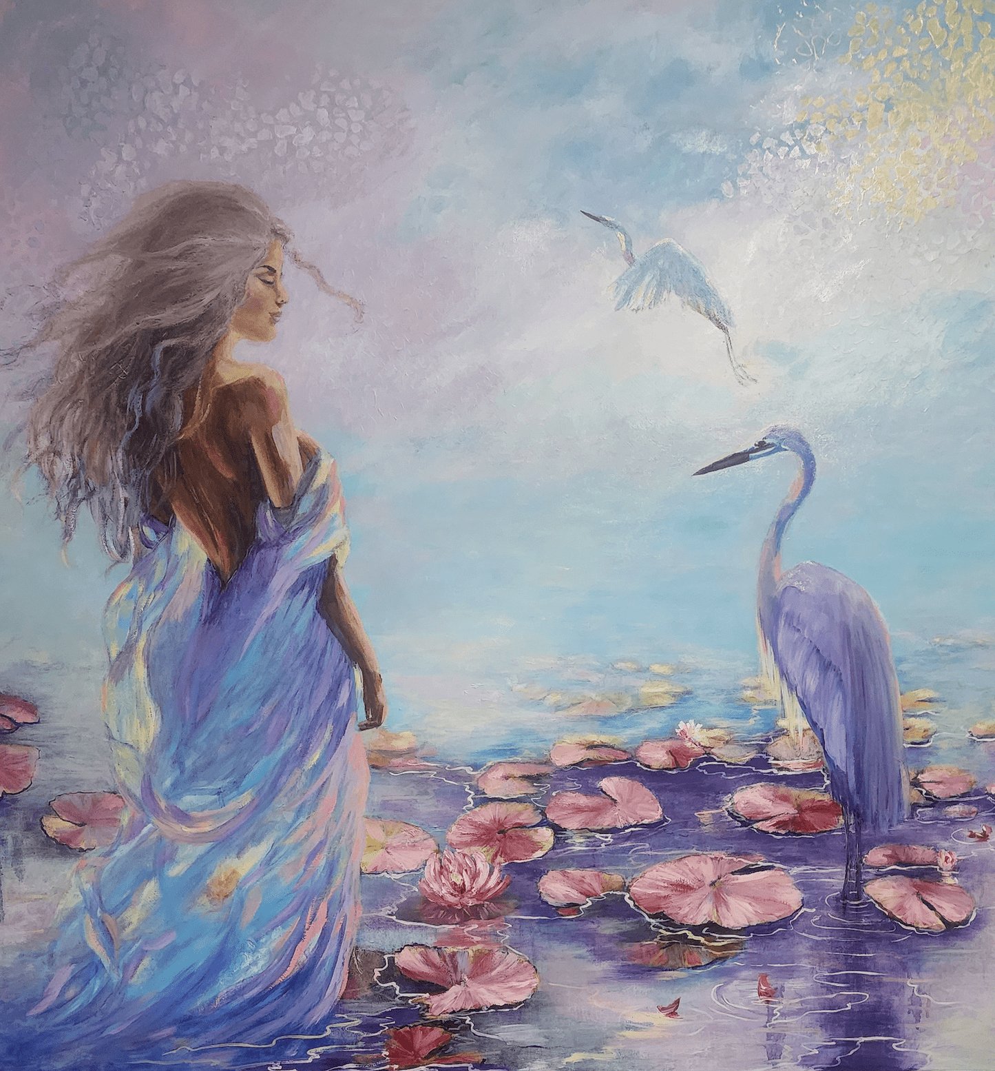 Whispers on the Lily Pond | sacred feminine by Penelope Jayne - oil painting by Penelope Jayne