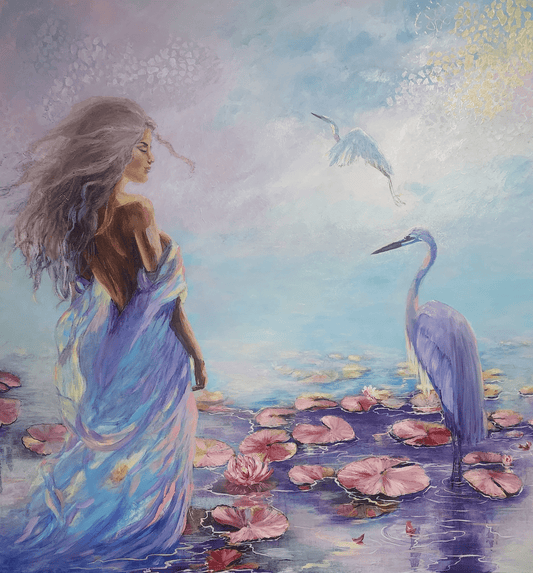 Whispers on the Lily Pond | sacred feminine by Penelope Jayne - oil painting by Penelope Jayne